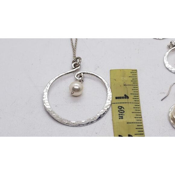 Blue Sky Necklace Earrings Faux Pearl Set Hammered Sterling Silver Gift Box - Picture 5 of 8